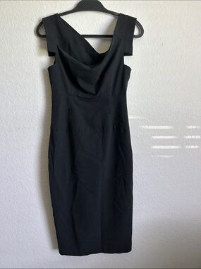 Black Halo Black Cowl-Neck Midi Sheath Dress